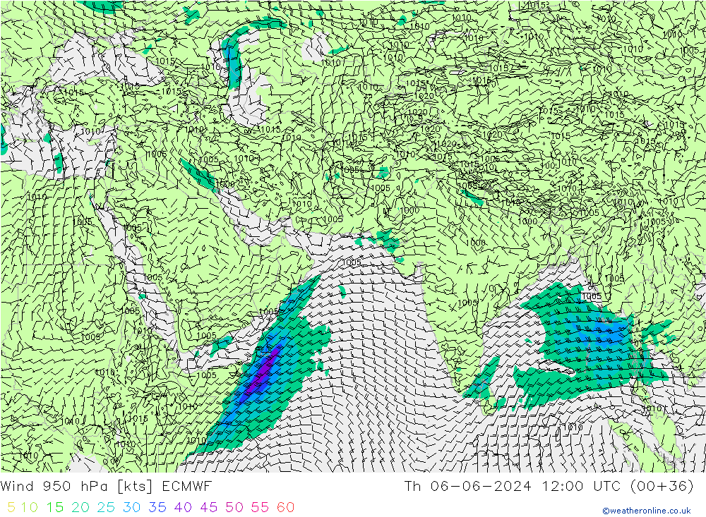 Prec 6h/Wind 10m/950 ECMWF Do 06.06.2024 12 UTC