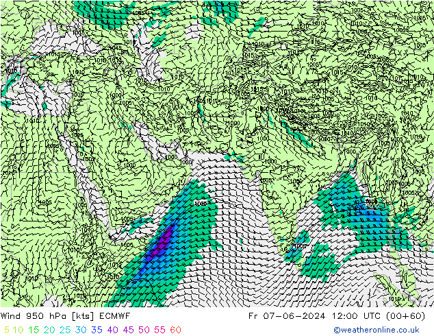 Wind 950 hPa ECMWF Fr 07.06.2024 12 UTC