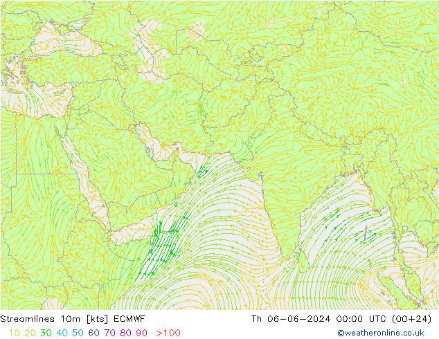 Linea di flusso 10m ECMWF gio 06.06.2024 00 UTC