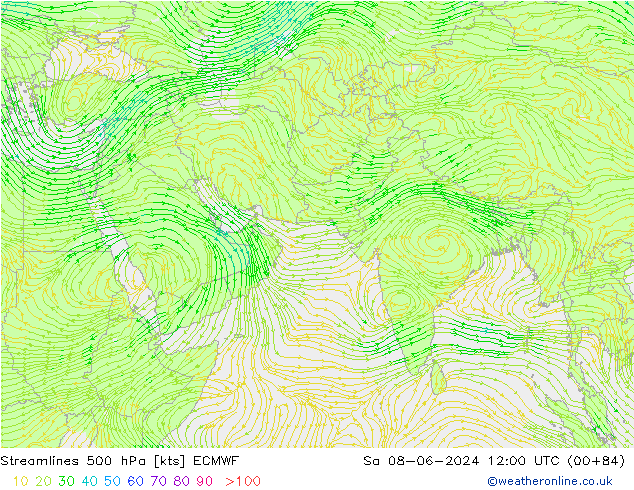 Linea di flusso 500 hPa ECMWF sab 08.06.2024 12 UTC