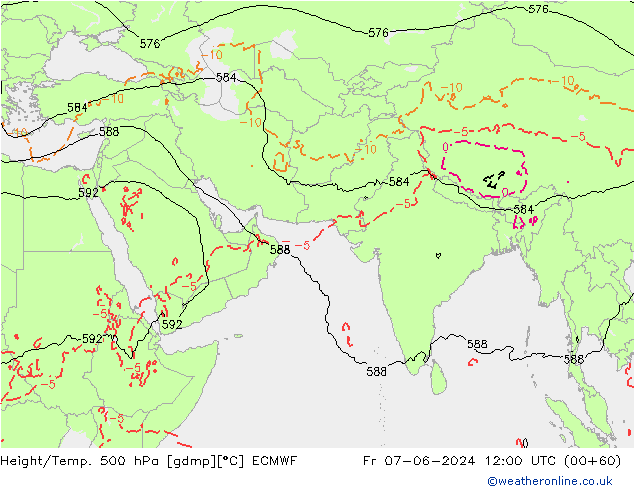 Z500/Rain (+SLP)/Z850 ECMWF Fr 07.06.2024 12 UTC