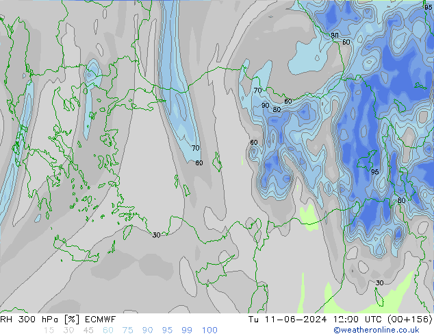 RH 300 hPa ECMWF Ter 11.06.2024 12 UTC