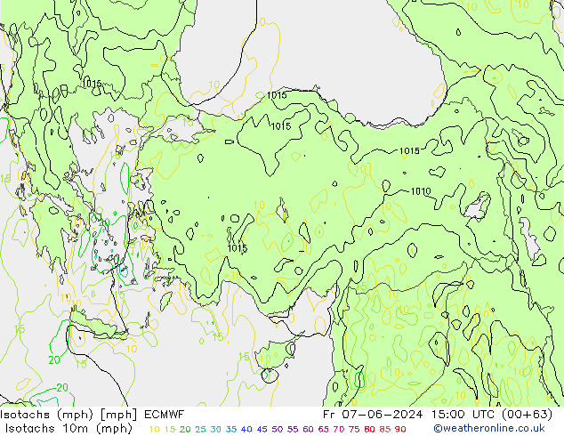 Isotachs (mph) ECMWF ven 07.06.2024 15 UTC