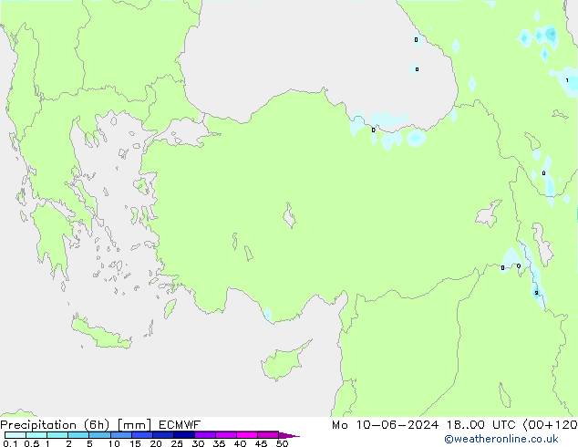 Precipitation (6h) ECMWF Po 10.06.2024 00 UTC