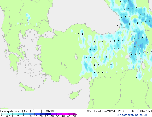 Precipitation (12h) ECMWF We 12.06.2024 00 UTC