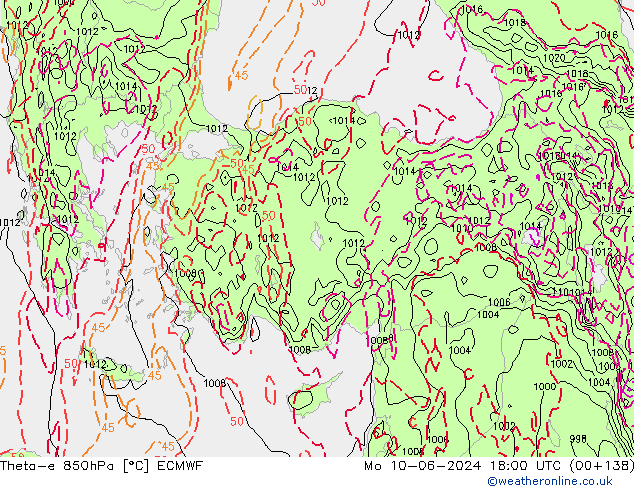 Theta-e 850hPa ECMWF Po 10.06.2024 18 UTC