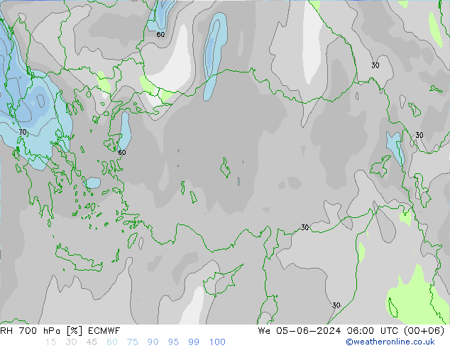 Humedad rel. 700hPa ECMWF mié 05.06.2024 06 UTC