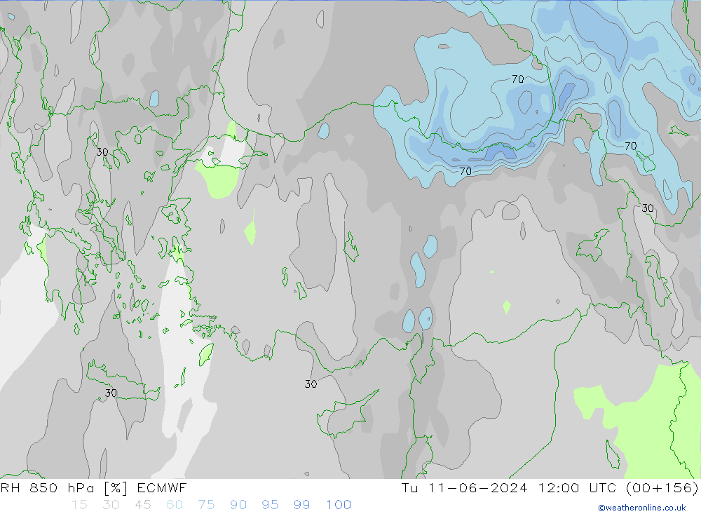 RH 850 гПа ECMWF вт 11.06.2024 12 UTC