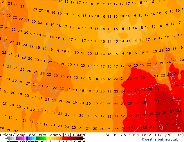 Height/Temp. 850 hPa ECMWF Ne 09.06.2024 18 UTC