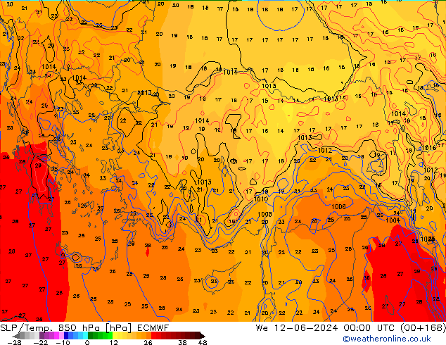 SLP/Temp. 850 hPa ECMWF wo 12.06.2024 00 UTC