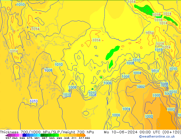 Thck 700-1000 hPa ECMWF Po 10.06.2024 00 UTC