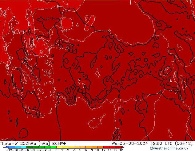 Theta-W 850гПа ECMWF ср 05.06.2024 12 UTC