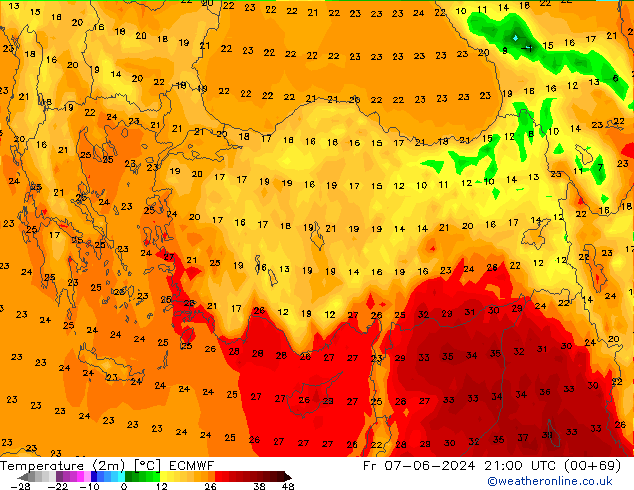 température (2m) ECMWF ven 07.06.2024 21 UTC