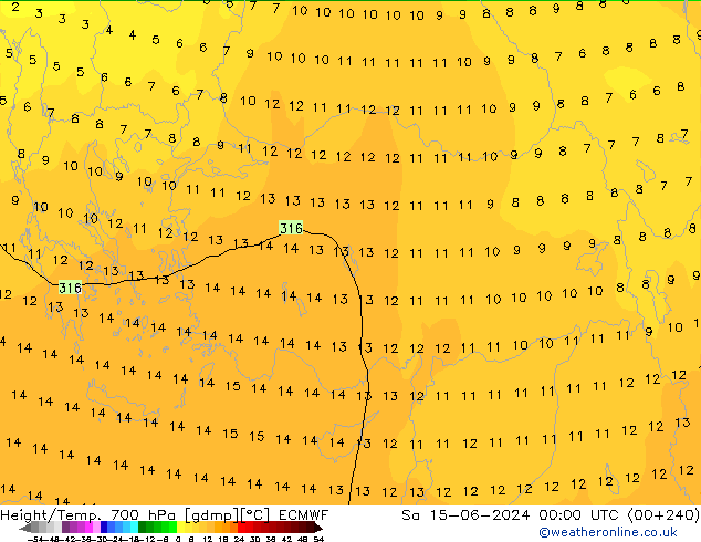 Yükseklik/Sıc. 700 hPa ECMWF Cts 15.06.2024 00 UTC