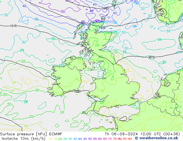 Isotachs (kph) ECMWF gio 06.06.2024 12 UTC