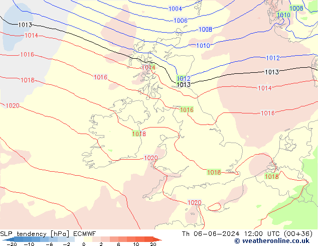 SLP tendency ECMWF Čt 06.06.2024 12 UTC