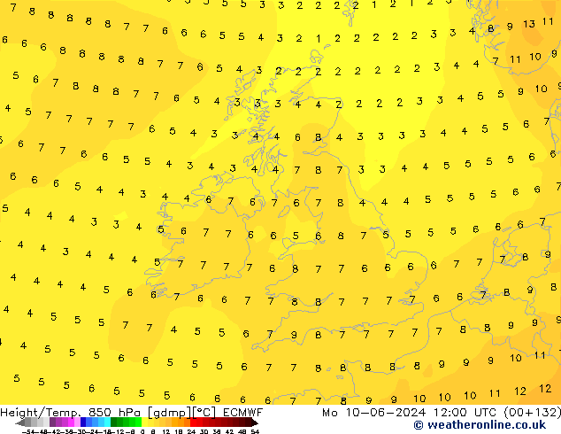 Z500/Rain (+SLP)/Z850 ECMWF Mo 10.06.2024 12 UTC