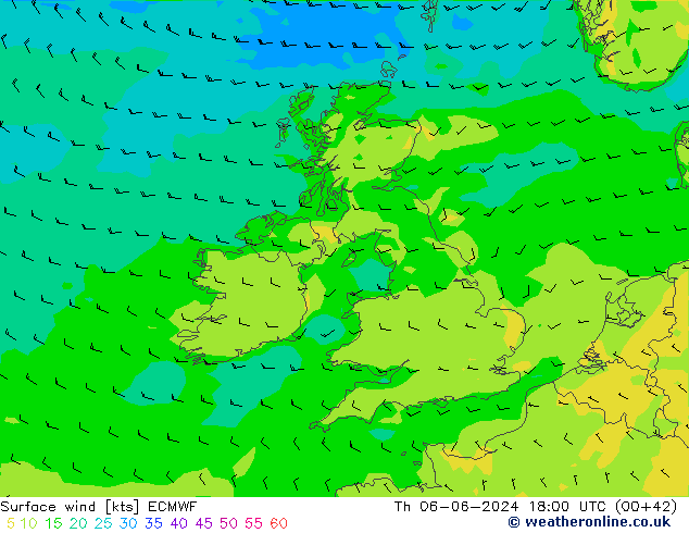 Vento 10 m ECMWF gio 06.06.2024 18 UTC