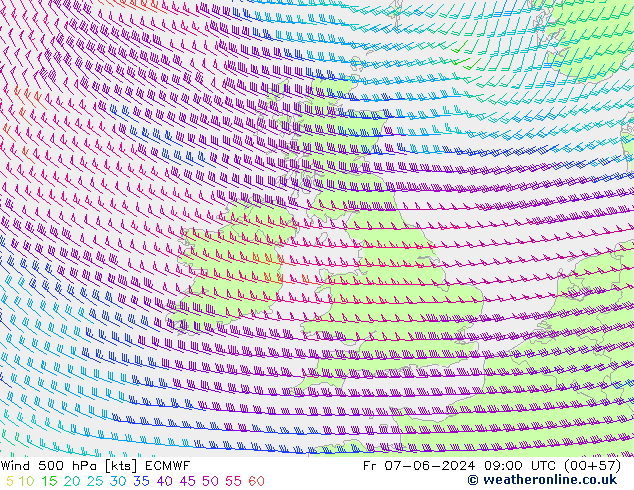 Wind 500 hPa ECMWF Fr 07.06.2024 09 UTC