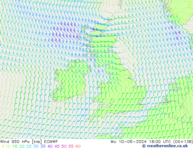 Wind 950 hPa ECMWF Mo 10.06.2024 18 UTC