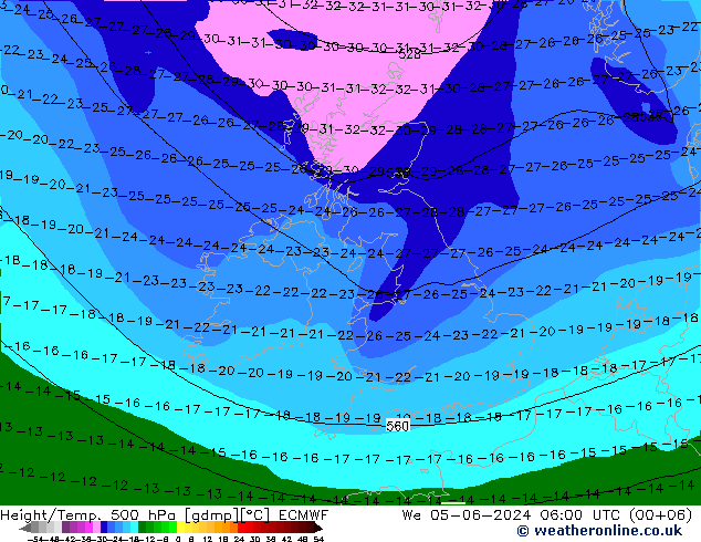 Z500/Rain (+SLP)/Z850 ECMWF We 05.06.2024 06 UTC