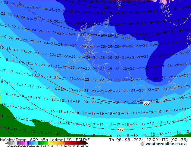 Z500/Rain (+SLP)/Z850 ECMWF jue 06.06.2024 12 UTC