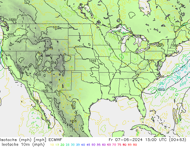 Isotachs (mph) ECMWF ven 07.06.2024 15 UTC