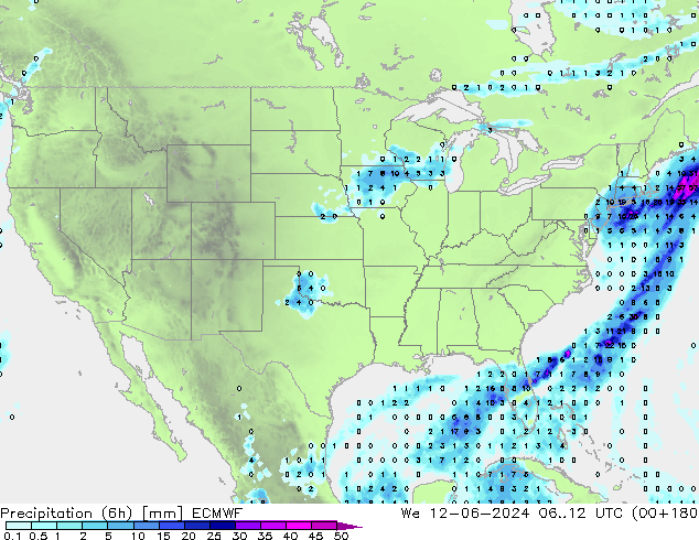 Prec 6h/Wind 10m/950 ECMWF mié 12.06.2024 12 UTC