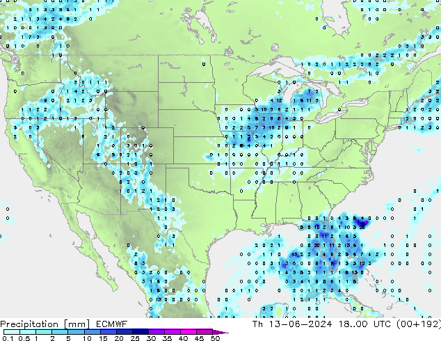 Precipitation ECMWF Th 13.06.2024 00 UTC