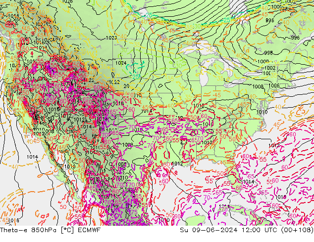 Theta-e 850hPa ECMWF dom 09.06.2024 12 UTC