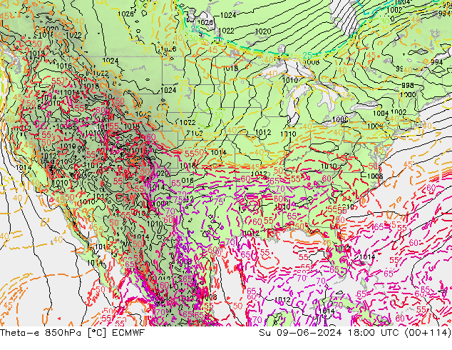 Theta-e 850hPa ECMWF Dom 09.06.2024 18 UTC