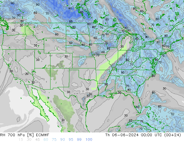 RH 700 hPa ECMWF gio 06.06.2024 00 UTC