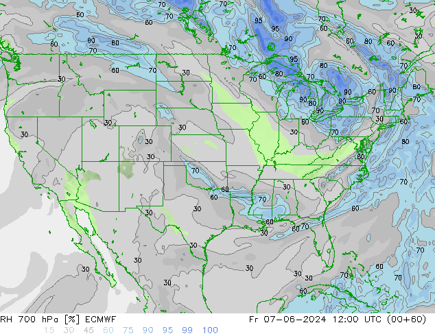 RH 700 гПа ECMWF пт 07.06.2024 12 UTC