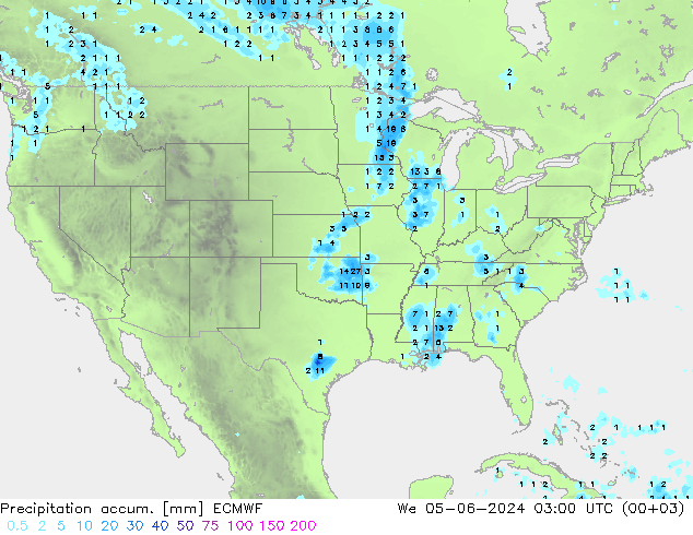 Precipitation accum. ECMWF We 05.06.2024 03 UTC