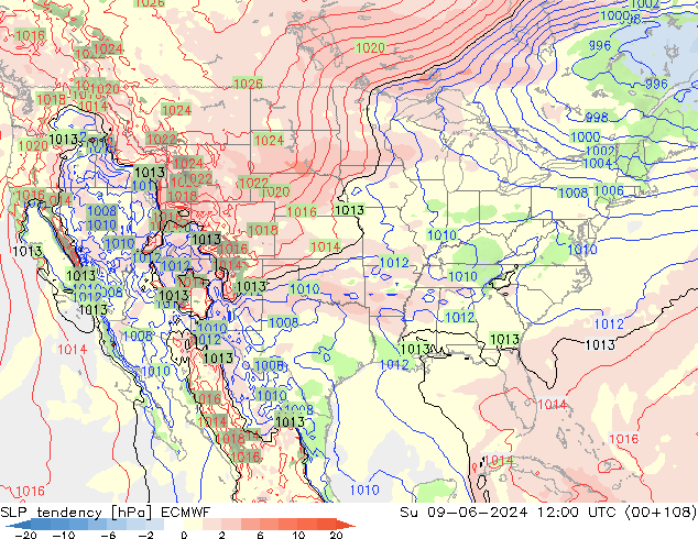 SLP tendency ECMWF Su 09.06.2024 12 UTC