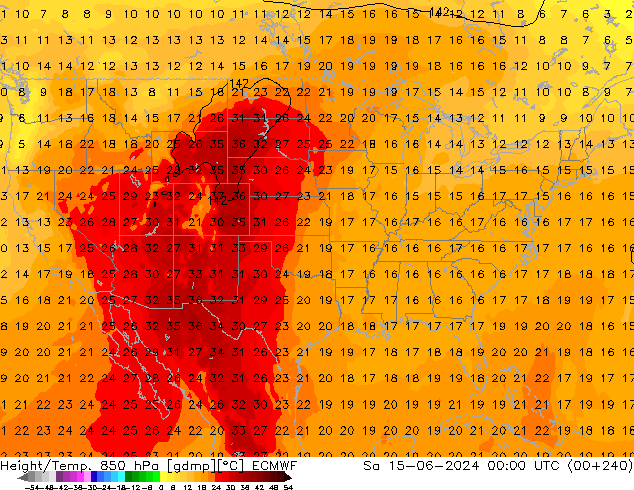 Height/Temp. 850 hPa ECMWF Sa 15.06.2024 00 UTC