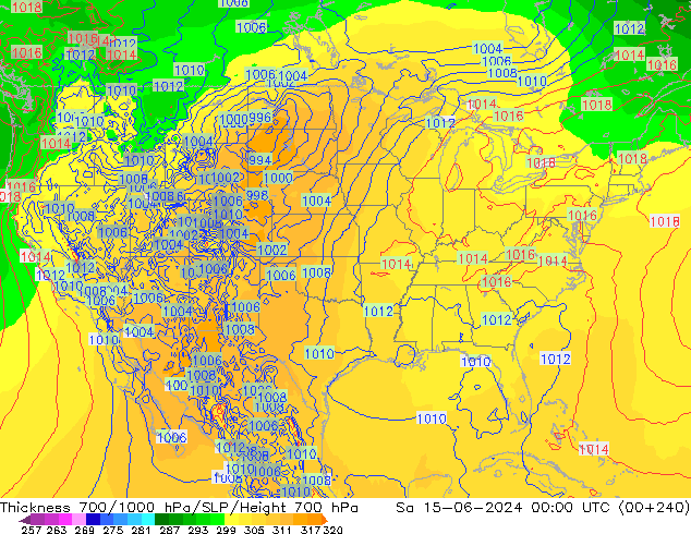 Thck 700-1000 hPa ECMWF Sáb 15.06.2024 00 UTC