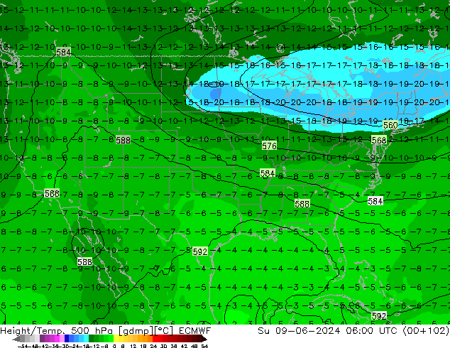 Z500/Rain (+SLP)/Z850 ECMWF Su 09.06.2024 06 UTC