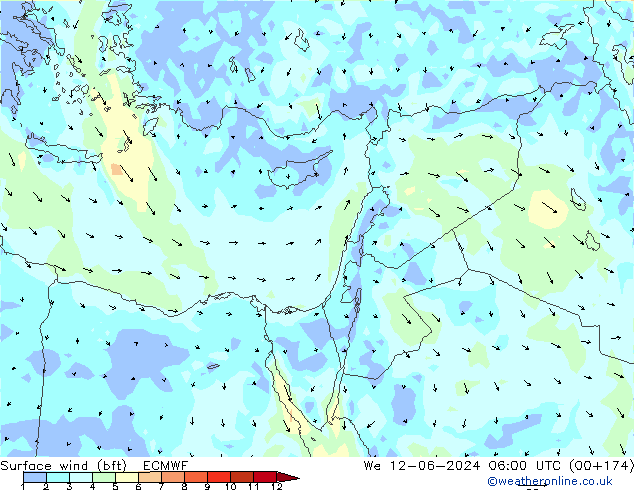 Surface wind (bft) ECMWF We 12.06.2024 06 UTC