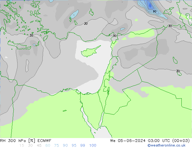 RH 300 hPa ECMWF St 05.06.2024 03 UTC