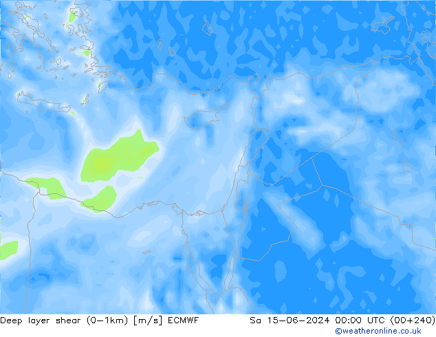 Deep layer shear (0-1km) ECMWF Sa 15.06.2024 00 UTC