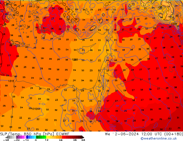 SLP/Temp. 850 hPa ECMWF We 12.06.2024 12 UTC