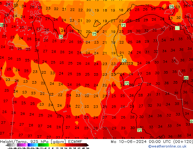 Height/Temp. 925 hPa ECMWF  10.06.2024 00 UTC