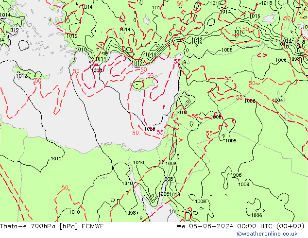 Theta-e 700hPa ECMWF mer 05.06.2024 00 UTC