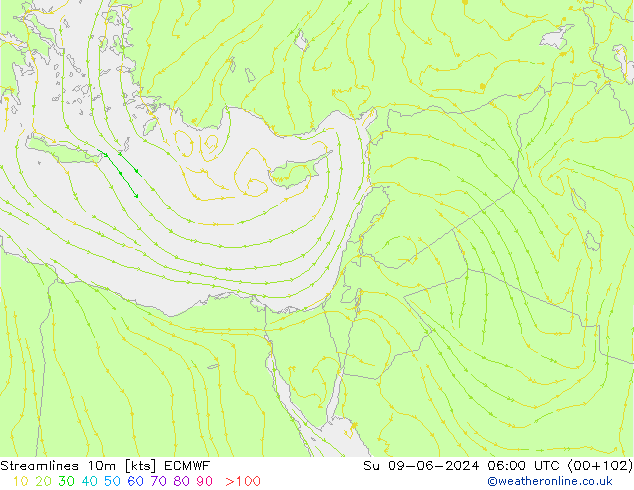 Linea di flusso 10m ECMWF dom 09.06.2024 06 UTC