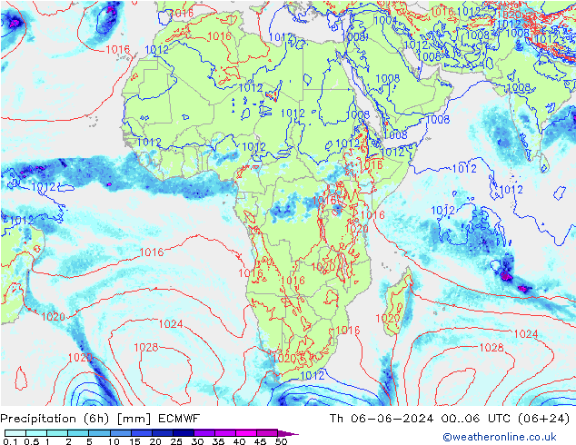 Z500/Rain (+SLP)/Z850 ECMWF gio 06.06.2024 06 UTC