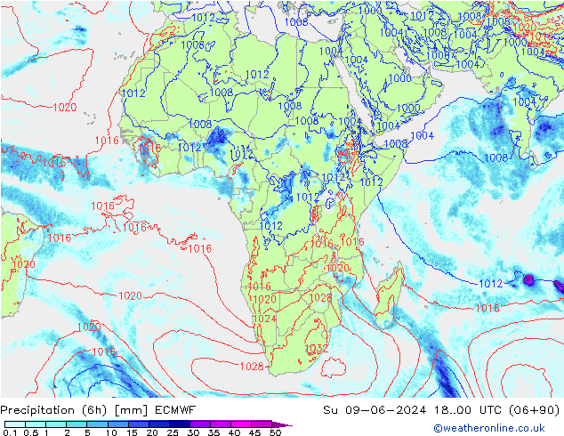 Z500/Rain (+SLP)/Z850 ECMWF Вс 09.06.2024 00 UTC