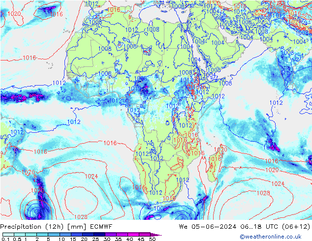 Precipitation (12h) ECMWF We 05.06.2024 18 UTC