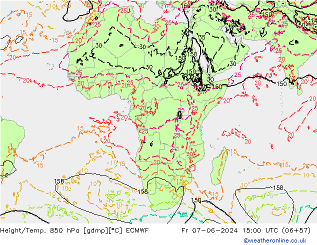 Geop./Temp. 850 hPa ECMWF vie 07.06.2024 15 UTC