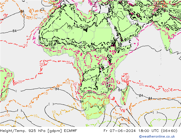 Height/Temp. 925 hPa ECMWF Fr 07.06.2024 18 UTC